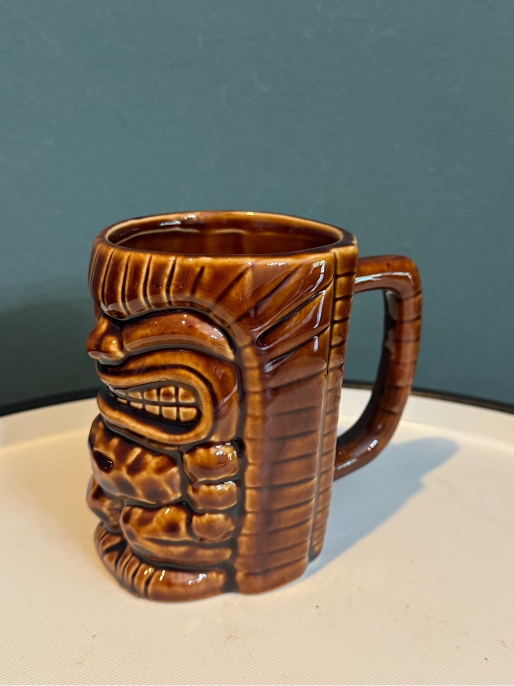 Tiki Face Ceramic Mug - Brown, 10 oz